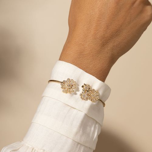 Bracelete Flores de Zircônias Brancas - Banho de Ouro 18k