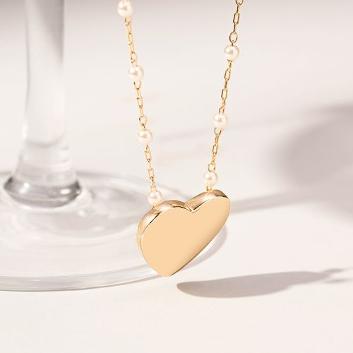 Colar Coração Liso com Pérolas Coreanas 48cm - Banho de Ouro 18K