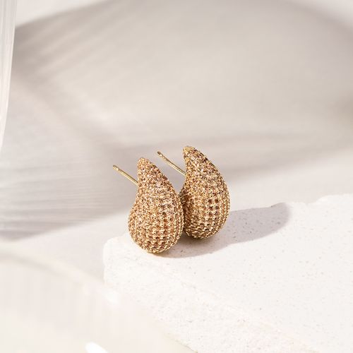 BRINCO ZIRCONIA CHAMPAGNE GOTA PERA CRAVEJADA 20MM
