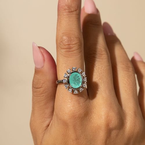 Anel Oval de Fusion Turmalina com Zircônias Brancas - Banho de Ródio Branco