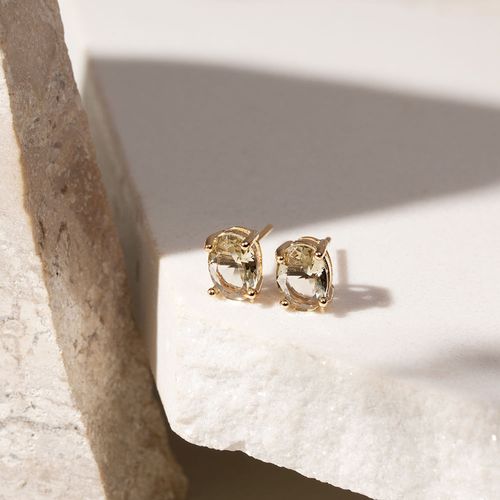 Brinco Oval 6x8 Com Cristal Berilo e Cristal Rodolita Kit com 2 Pares - Banho de Ouro 18K