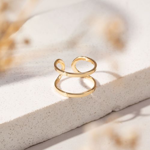 Anel Liso Aro Fino Reto 2 Linhas - Banho de Ouro 18k
