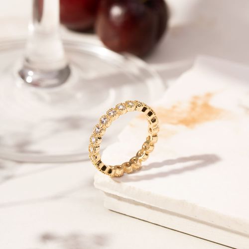 Anel Aliança Bubbles com Zircônias Brancas - Banho de Ouro 18k