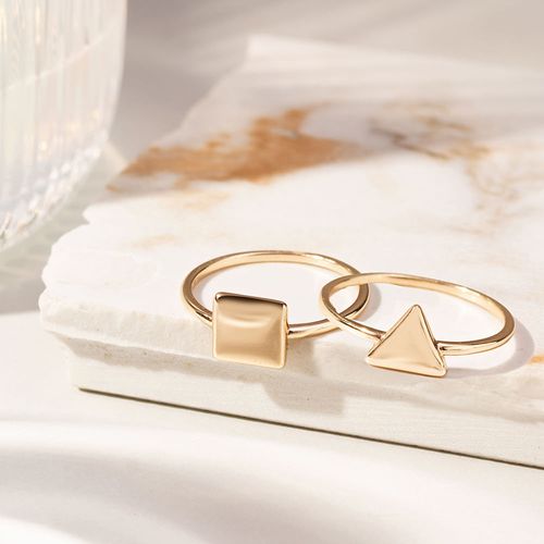 Kit com 2 anéis Lisos Quadrado e Triângulo - Banho de Ouro 18k