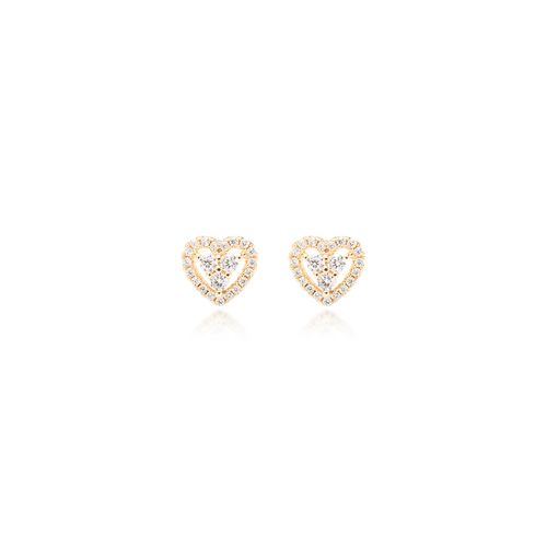 Brinco Coração de Zircônias Brancas - Banho de Ouro 18k