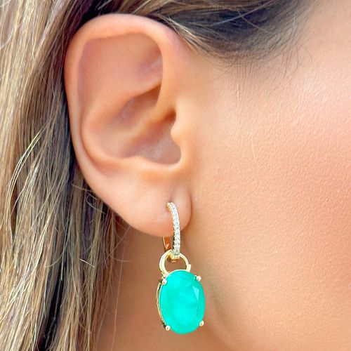 Brinco Earbling Oval de Fusion Esmeralda e Zircônias Brancas - Banho de Ouro 18k