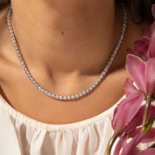 Colar Riviera Topázio Incolor 4mm e 4 Garras Pedras Naturais 42cm - Prata 925