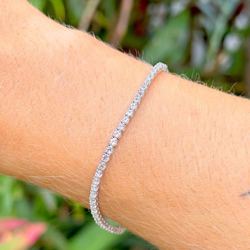 Pulseira Riviera Safira Incolor 2.0mm e 4 Garras Pedras Naturais 17cm - Prata 925