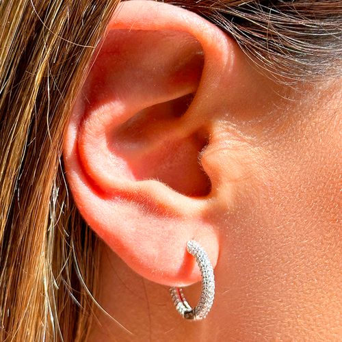 Brinco Argola 18mm Toda Cravejada de Zircônias Brancas - Prata 925