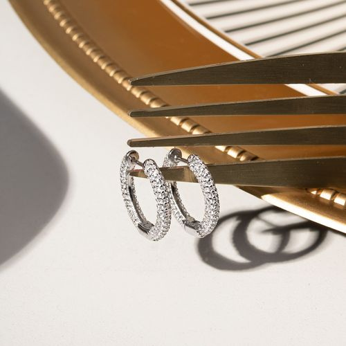 Brinco Argola 18mm Toda Cravejada de Zircônias Brancas - Prata 925