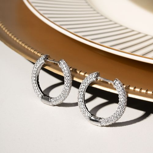 Brinco Argola 28mm Toda Cravejada de Zircônias Brancas - Prata 925