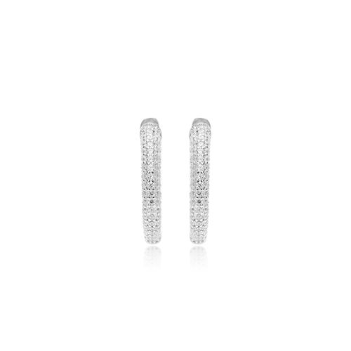 Brinco Argola 28mm Toda Cravejada de Zircônias Brancas - Prata 925