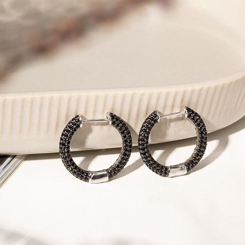 Brinco Argola 28mm Toda Cravejada de Zircônias Negras - Prata 925