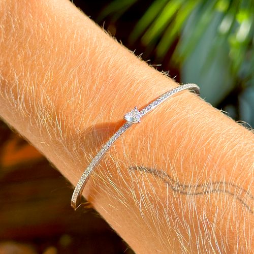 Bracelete Mini Coração Cravejado de Zircônias Brancas - Prata 925