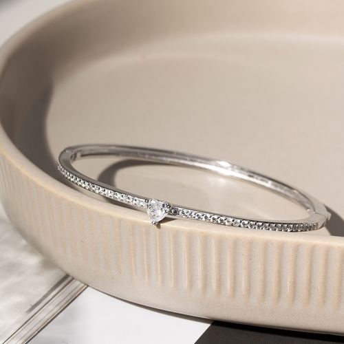 Bracelete Mini Coração Cravejado de Zircônias Brancas - Prata 925