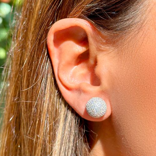Brinco Bola 12mm de Zircônias Brancas - Prata 925