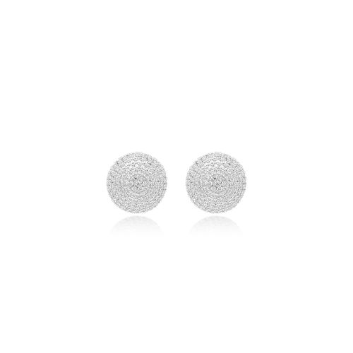 Brinco Bola 12mm de Zircônias Brancas - Prata 925