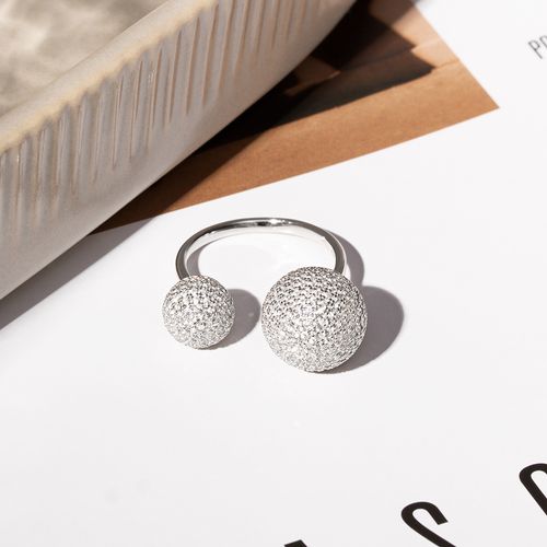 Anel Bolas 12mm e 9mm de Zircônias Brancas - Prata 925