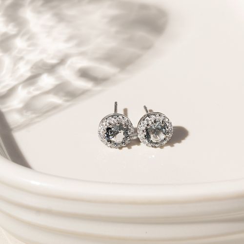 Brinco Sol de Cristal London Blue e Zircônias Brancas - Prata 925