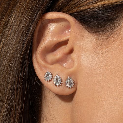 Brinco Gotinha Cravejado de Cristal Água Marinha e Zircônias Brancas - Prata 925