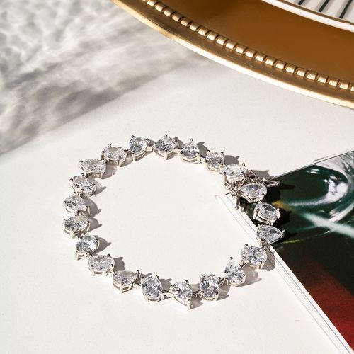Pulseira Riviera Gotas e Ovais de Zircônias Diamond 17cm - Prata 925