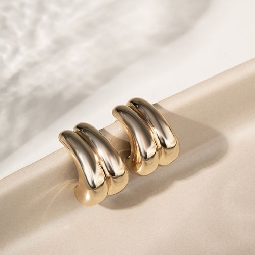 Brinco Liso Duplo - Banho de Ouro 18k