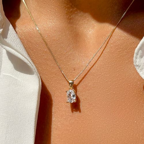 Conjunto de Brinco e Colar Oval com Zircônias Brancas 48cm - Banho de Ouro 18k