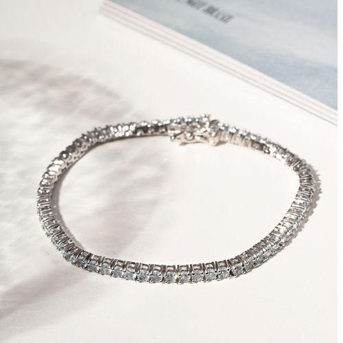 Pulseira Riviera Inteira de Pedras 2.0mm de Zircônias Diamond Blue 17cm - Banho de Ródio Branco
