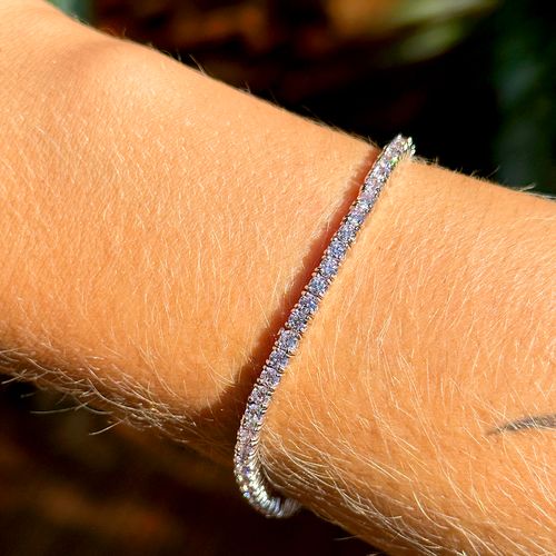 Pulseira Riviera Inteira de Pedras 2.0mm de Zircônias Diamond Pink 17cm - Banho de Ródio Branco