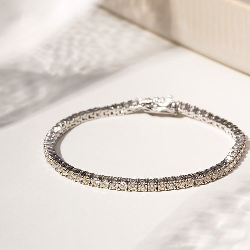 Pulseira Riviera Inteira de Pedras 2.0mm de Zircônias Diamond Lemon 17cm - Banho de Ródio Branco