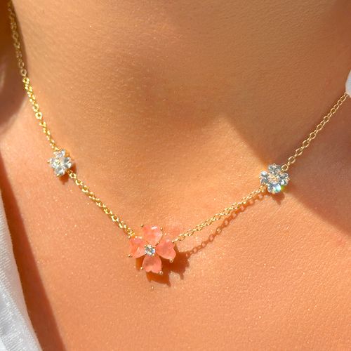 Colar Clover com Cristal Podange e Zircônias Brancas 45cm - Banho de Ouro 18k