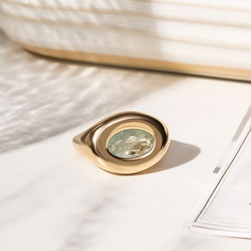 Anel Oval de Fusion Turmalina Light - Banho de Ouro 18k