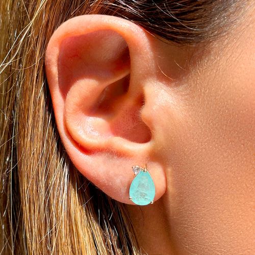 Kit de Brincos e Piercing de Gotas com Fusion Esmeralda Colombiana, Fusion Turmalina Light e Zircônias Brancas - Banho de Ouro 18k