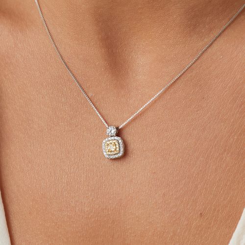 Colar Quadradinho com Zircônias Fancy Yellow e Zircônias Cúbicas Brancas 45cm - Prata 925