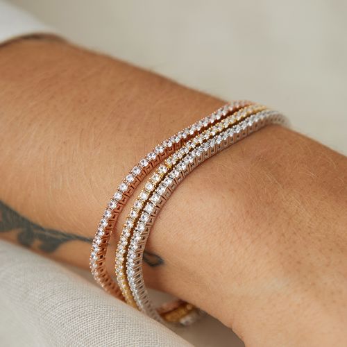 Pulseira 3 Linhas Inteiras Cravejadas de Zircônias Brancas 17cm - Prata 925