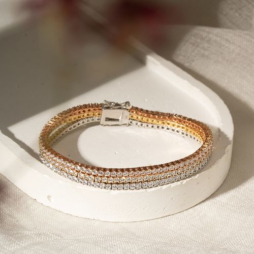 Pulseira 3 Linhas Inteiras Cravejadas de Zircônias Brancas 17cm - Prata 925