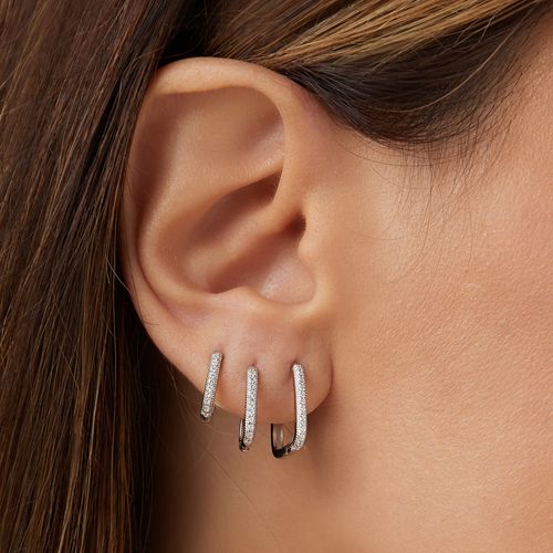 Kit com 3 Pares de Brincos de Argolas Quadradas com 12mm/14mm/16mm de Zircônias Brancas - Prata 925