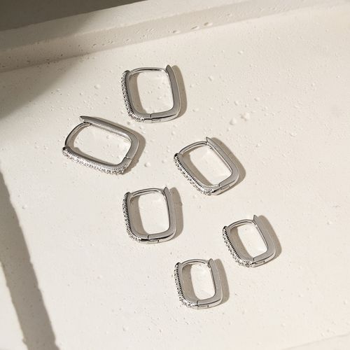 Kit com 3 Pares de Brincos de Argolas Quadradas com 12mm/14mm/16mm de Zircônias Brancas - Prata 925