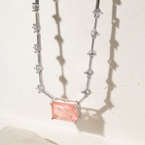 Colar Riviera Retângulo de Fusion Morganita com Pontos de Zircônias Brancas 42cm - Prata 925