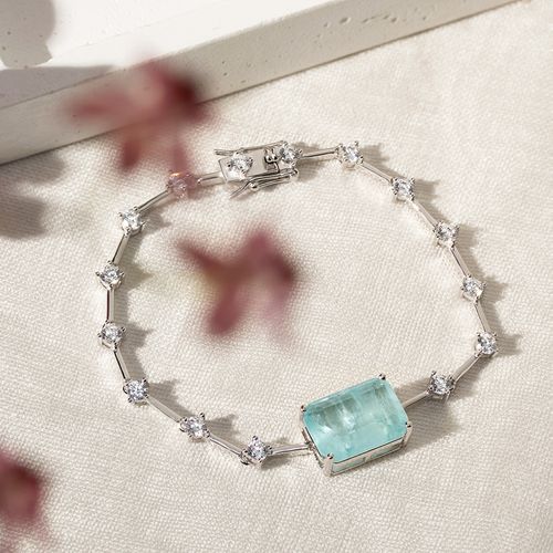 Pulseira Riviera Retângulo de Fusion Turmalina Light com Pontos de Zircônias Brancas 17cm - Prata 925