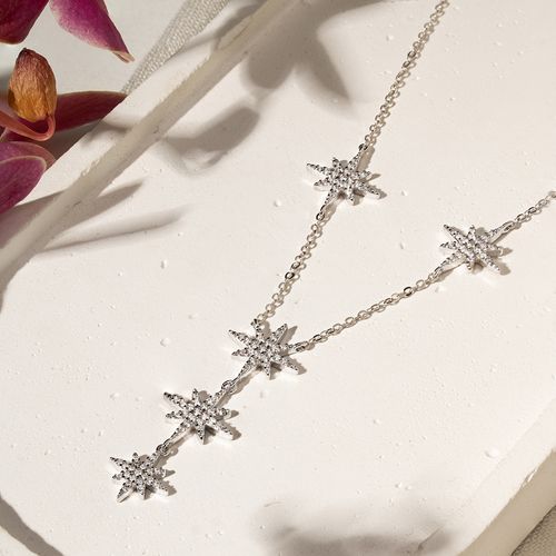 Colar Estrelas com Zircônias Brancas 50cm - Prata 925