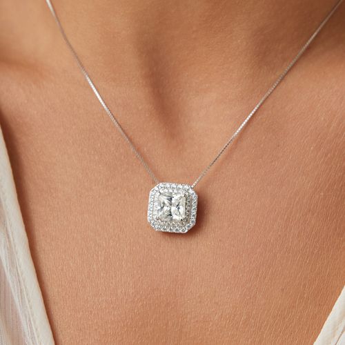 Colar Quadrado Cravejado com Zircônia Ice Cut Light Yellow e Zircônias Brancas 45cm - Prata 925
