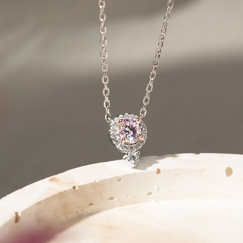 Colar Redondinho de Zircônia Diamond Pink e Zircônias Brancas 45cm - Prata 925
