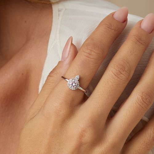 Anel Redondinho de Zircônia Diamond Pink e Zircônias Brancas - Prata 925
