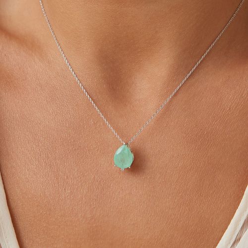 Colar Gota de Fusion Esmeralda Colombiana 45cm - Prata 925