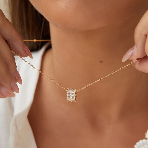 Colar Redondo de Baguetes com Zircônias Brancas 45cm - Banho de Ouro 18k
