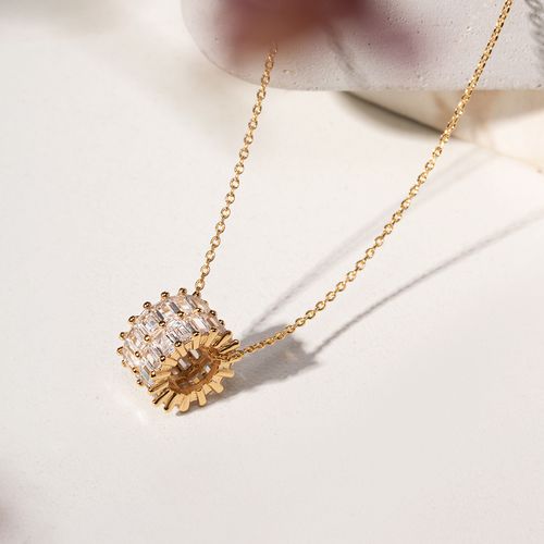 Colar Redondo de Baguetes com Zircônias Brancas 45cm - Banho de Ouro 18k
