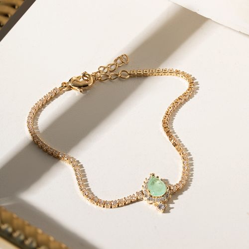 Pulseira Inteira Cravejada com Gotinha de Fusion Esmeralda Colombiana e Zircônias Brancas 19cm - Banho de Ouro 18k