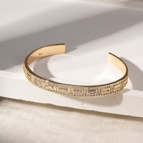Bracelete Retângulos Cravejado com Zircônias Brancas - Banho de Ouro 18k