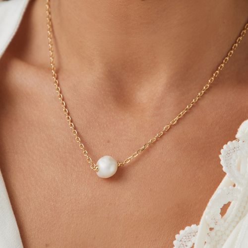 Colar Bola Pendurado com Pérola Barroca 50cm - Banho de Ouro 18k